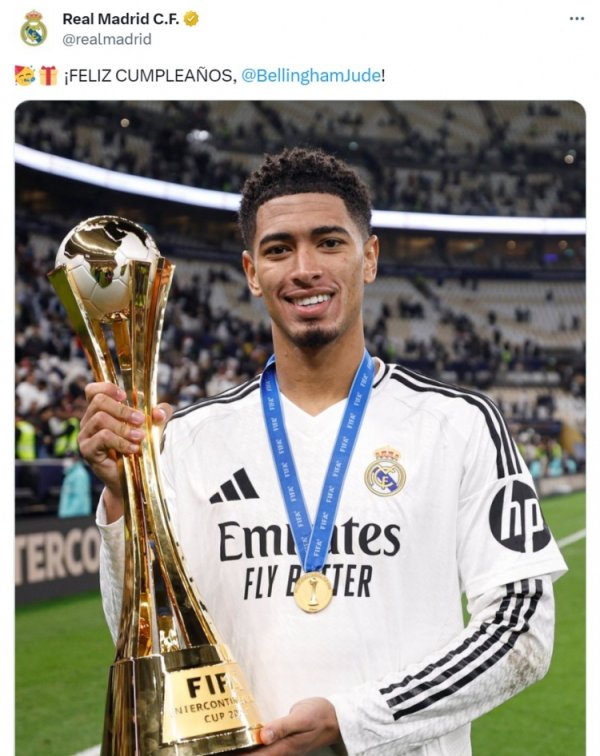 好多牛 72球65助！皇马官方发推祝贝林厄姆22岁生日快乐🥳🎁