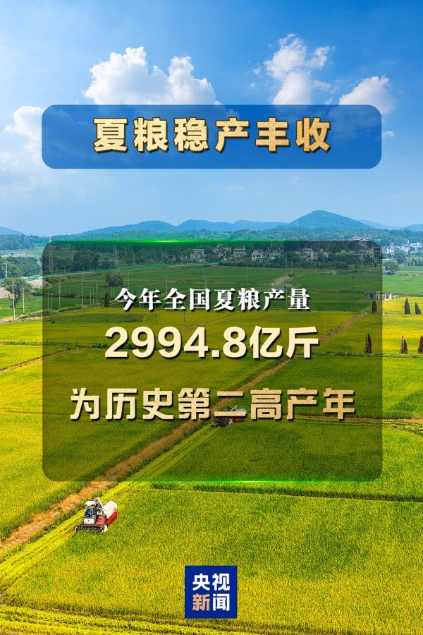 创盈配资 历史第二高产年 今年全国夏粮产量2994.8亿斤